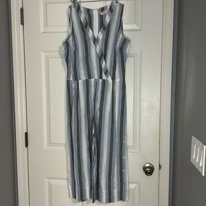 Harlow & Rose linen cotton blend wide leg sleeveless zipper back jumpsuit size M